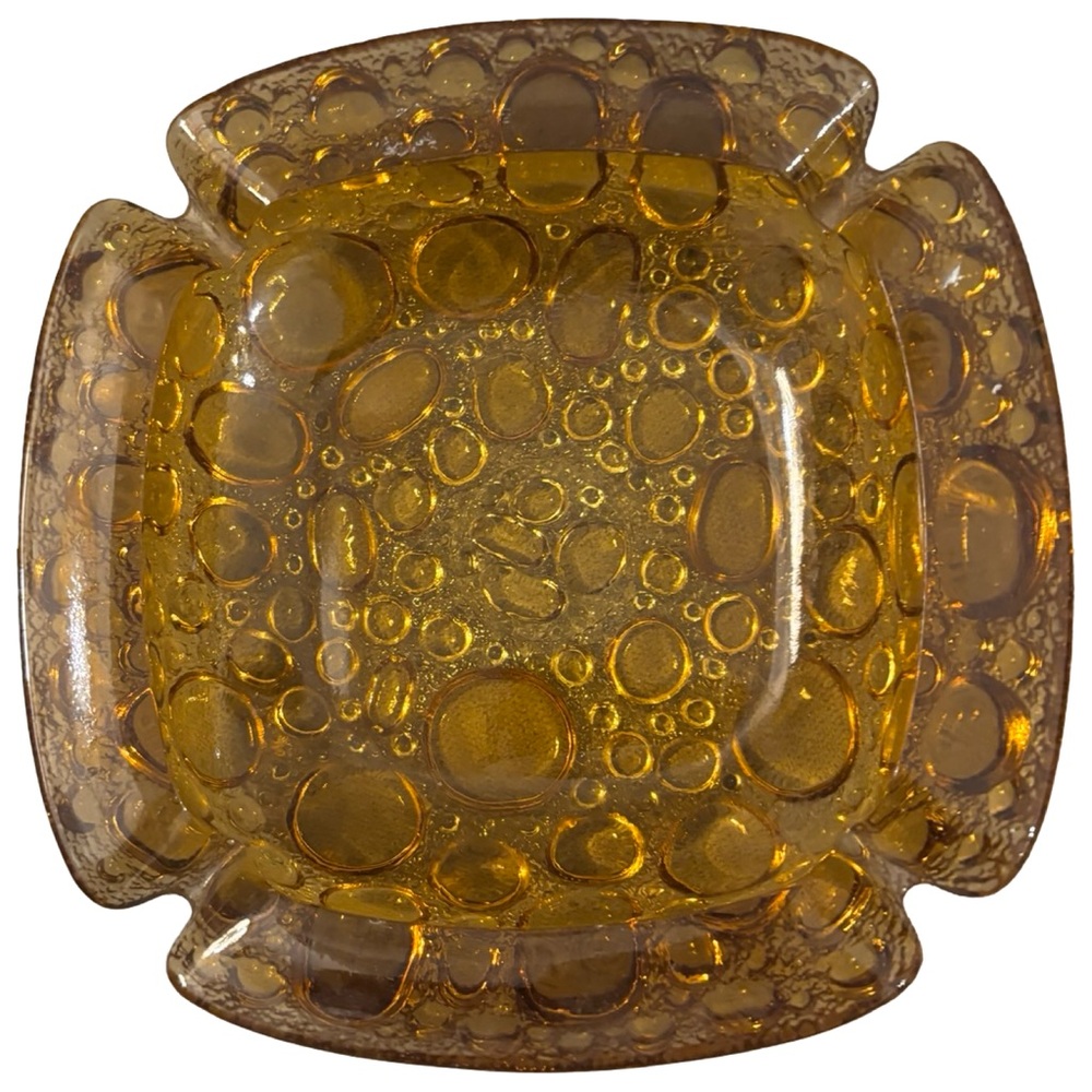 Mid-Century Modern (MCM) amber glass ashtray Glass Bubble Ashtray 60’s Era